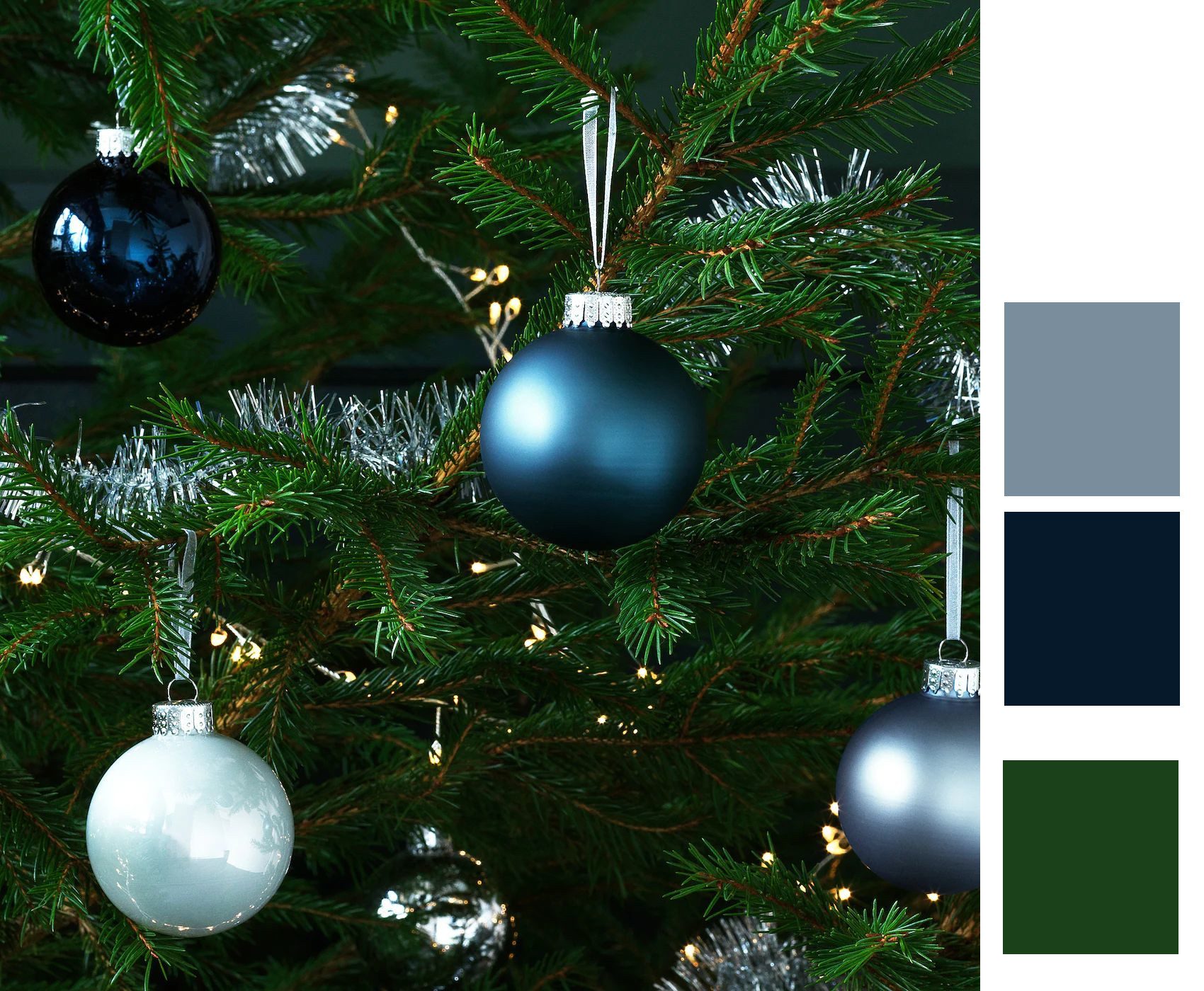 Albero di Natale con palline blu e argento