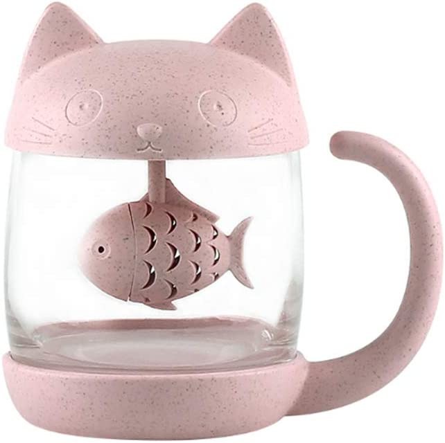 tazza da tè a forma di gatto con pesciolino