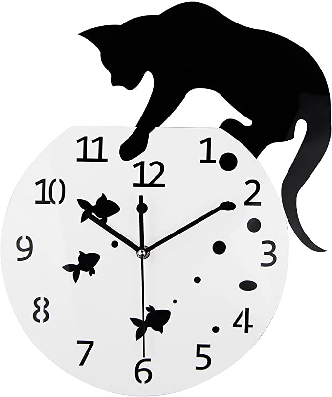 orologio da mura con gatto e pesciolini