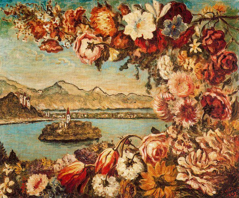 Isola e ghirlanda di fiori - Giorgio De Chirico