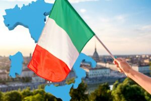 bandiera italiana con stivale Italia